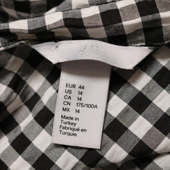 Gingham Smocked Waist Long Sleeve Blouse Black White Check H&M Top Size 14 - Picture 6 of 8